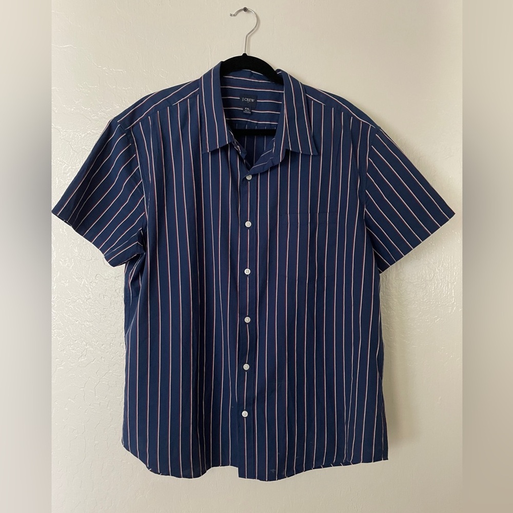 J. Crew Navy Short-Sleeve Button-Up with White Stripes